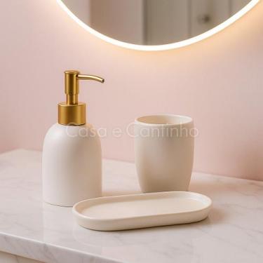 Imagem de Kit 3 Peças Conjunto de Banheiro Dispenser Porta Sabonete Liquido esco
