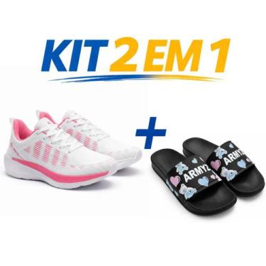 Imagem de Tênis Esportivo Masculino e Feminino mais Chinelo Slide Unissex Confor