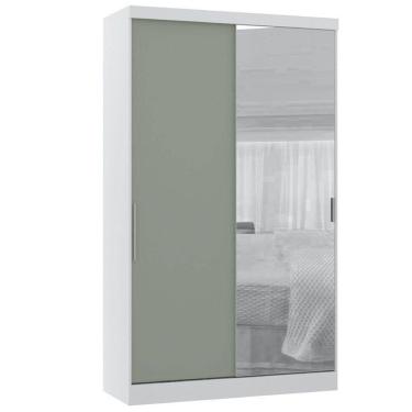 Imagem de Guarda Roupa 134,5cm 2 Portas De Correr Com Espelho Alpes Luciane Móveis Branco Pf-verd...