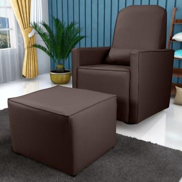 Imagem de Poltrona Para Amamentação Ana Com Puff Reclinável Couro Sintético Marrom CasaH