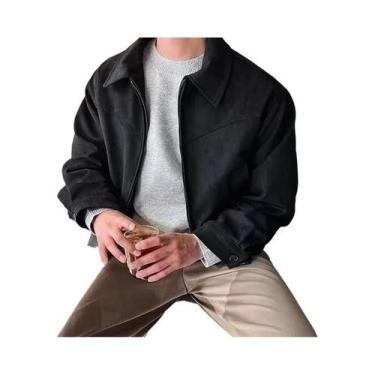Imagem de Jaqueta Bomber Masculina Retrô De Camurça Curta Casual Vintage Slim Es