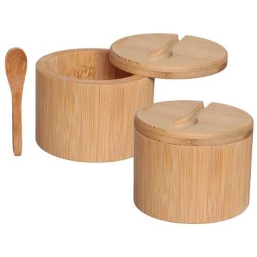 Imagem de Kit 2 Porta Temperos Pote Com Colher Bambu Natural Multiuso - Imporien