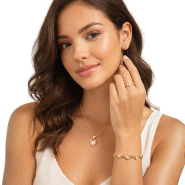 Imagem de Kit Feminino Coração Elegante Colar Brinco Pulseira Luxo