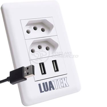 Imagem de Tomada de Parede com USB Modelo Luxo para Carregamento 2 Entradas 10A 2 Portas 5V Bivol...