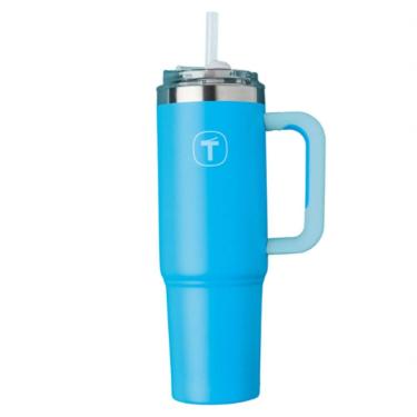 Imagem de Copo Térmico Big T Grécia Azul para Bebidas Quentes e Frias em Aço Inox 1,1L com Canudo...