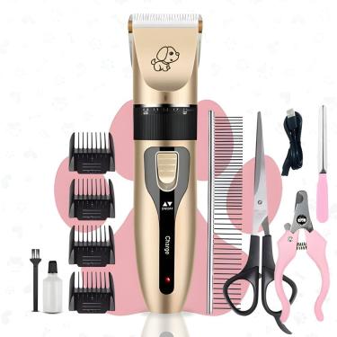 Imagem de Kit Máquina de Tosa para Pets Profissional Cachorro Cinza com Lâmina Cerâmica Titânio 1...