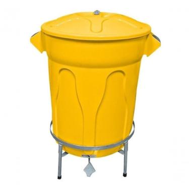 Imagem de Lixeira com Pedal Lixeira Redonda 100l Polipropileno Abertura por Pedal de Aço Desmontável Amarelo Higipack