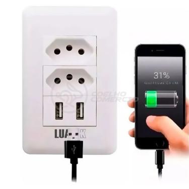 Imagem de Tomada de Parede com USB Tomada Dupla 10A com 2 Portas USB 5V para Recarregar Dispositivos Móveis Modelo Luxo Branco