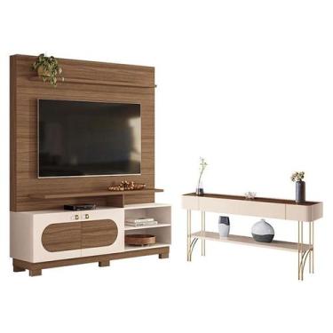 Imagem de Estante Home Theater Axis Castanho Off White com Aparador Vivant Off W