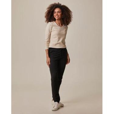 Imagem de Calça Básica Feminina Jogger Bolso Faca Em Moletom Stretch Flanelado -