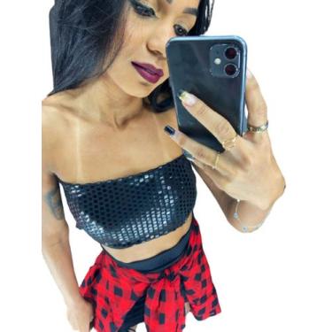 Imagem de Top Feminino preto brilhoso Tamanho Unicio - kcloset 