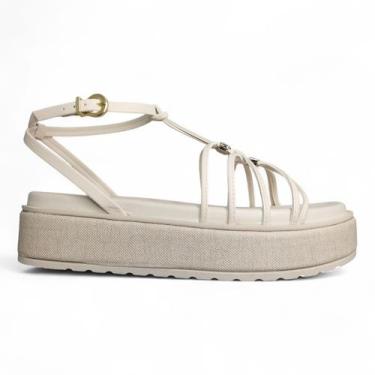 Imagem de Sandália Feminina Ramarim Plataforma Tiras Casual 25-43202, Creme, 36