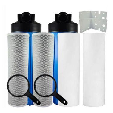 Imagem de Kit 2 Filtro Carcaça 20  2 Refil Pp Liso 2 Carbon Block Azul - Royal B