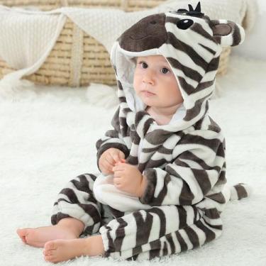 Imagem de Macacão Pijama Infantil de Bebê Frio Inverno Fantasia Urso Ursinho Zeb