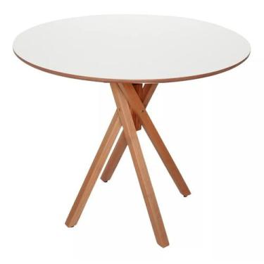 Imagem de Mesa de Madeira Redonda D60cm - Pizarro Móveis, Branco
