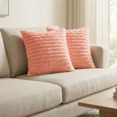 Imagem de Kit 2 Capas de Almofada Pelúcia Luxo Soft Wave Decoração Rose Sofá Cam