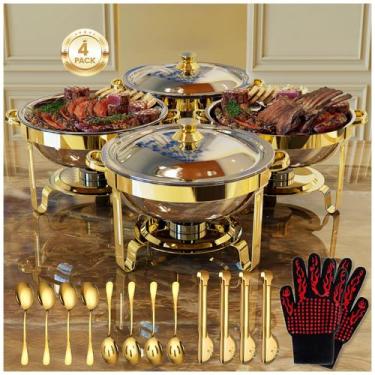 Imagem de Conjunto de Rechauds 4 Peças GRANVELL 6QT Dourado para Buffet