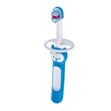 Imagem de MAM Baby 1 Escova de Dentes Baby's Brush com Trava de Segurança para Crianças de 6+ Meses Com Cabo Ergonômico e Fácil de Segurar, Azul