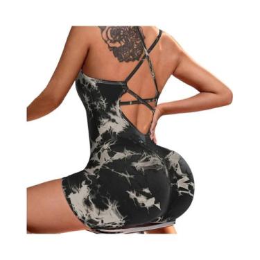 Imagem de Macacão De Yoga Feminino Tie Dye Sem Costura Com Alças E Corte Alto Pa
