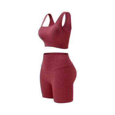 Imagem de Conjuntos De Yoga Femininos De Cintura Alta Em Malha, 2 Peças, Roupas 
