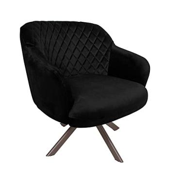 Imagem de Poltrona Decorativa Kitana Pés Champagne Giratório Veludo Preto - Gran Belo