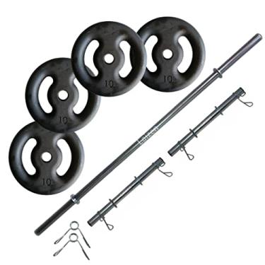 Imagem de Kit Anilhas De Ferro 40 Kg + Barras Com Presilhas