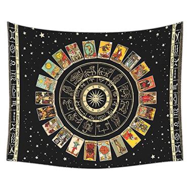 Imagem de Mandala Tarot Cartão Tapeçaria Roda do Zodíaco Astrologia Gráfico Tarot Sol e Lua Suspensão na parede Decoração da casa, 1,95 x 73