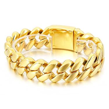 Imagem de suhang Pulseira Masculina Pesada De 20 Mm Cor Prata Ouro Aço Inoxidável Pulseira Joia Masculina