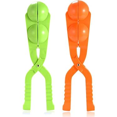 Imagem de Dois fabricantes de bolas de neve, brinquedos de neve perfeitos para crianças, duas bolas permitem que você faça bolas de neve rapidamente (verde + laranja)