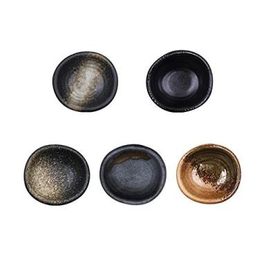 Imagem de Colias Wing 3,5" Estilo Retrô Preto/Marrom Design Estiloso Multiuso Porcelana Tigela de Prato Lateral Pratos de Tempero Molho de Mergulho de Soja Conjunto de 5