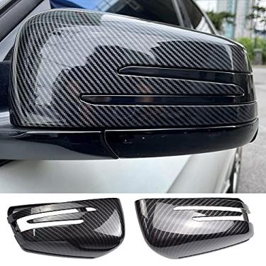 Imagem de 1 par de capas de espelho retrovisor preto lado esquerdo direito espelho tampas para Mercedes Benz W204 W176 W246 W212 W221 C117 X204 X156 (fibra de carbono)