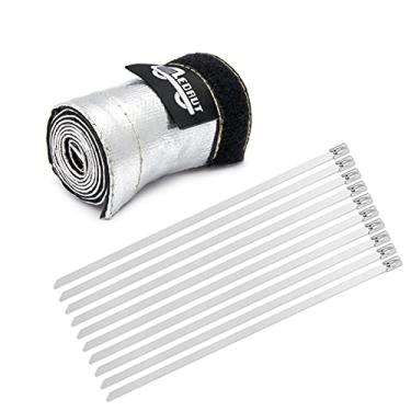 Imagem de Heat Shroud mangueira de alumínio com escudo térmico para linha de combustível de 1,9 cm I.D x 9,5 cm com 10 peças de abraçadeiras de metal de aço inoxidável de 2,8 cm