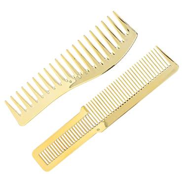 Imagem de Conjunto de pente, pente de corte de cabelo fino e largo para salão de cabeleireiro, ferramentas profissionais de escova de barbeiro para modelagem e palheta molhada, adequado para barbearias profissionais (ouro)