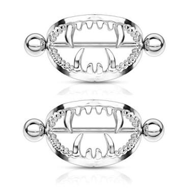 Imagem de Protetores de mamilo de barra de dentes góticos de coruja perfurada, vendido como um par