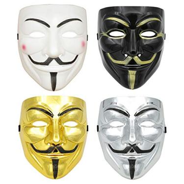 Imagem de DukeTea Pacote com 4 máscaras de hacker para crianças, máscara anônima fantasia de Halloween cosplay festa de máscaras
