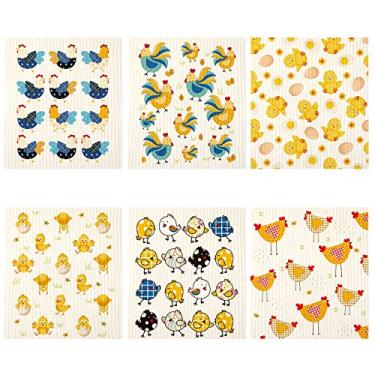 Imagem de Patelai Panos de prato suecos de galinha para cozinha, banheiro, escritório, 6 panos de limpeza de frango, panos de prato reutilizáveis, panos de prato reutilizáveis, 18 x 20 cm