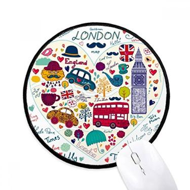 Imagem de DIYthinker Love Heart Big Ben Bus UK Landmark Flag Mouse Pad Desktop Office Tapete Redondo para Computador