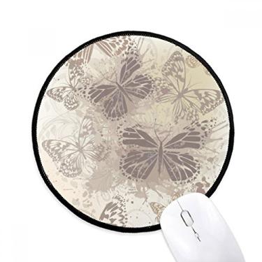 Imagem de Tapete de mouse elegante vintage cinza borboleta papel de parede tapete redondo para escritório para computador