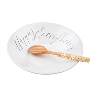 Imagem de Mud Pie Conjunto de tigelas Happy Everything, 7,6 cm x 30,4 cm de diâmetro | Colher 29,5 cm, Branco