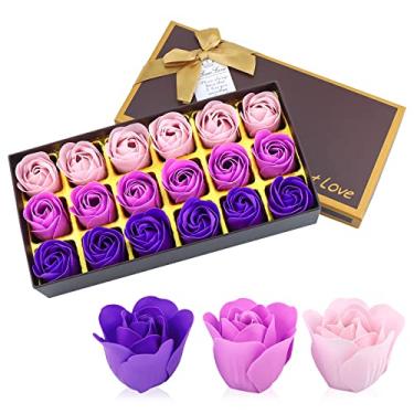 Imagem de JIALEEY Sabonete de banho perfumado floral pétalas de flor de rosa, conjunto de sabonete de óleo essencial de plantas, melhores ideias de presentes para mulheres, meninas, mães, aniversários, Natal, 18 peças, roxo