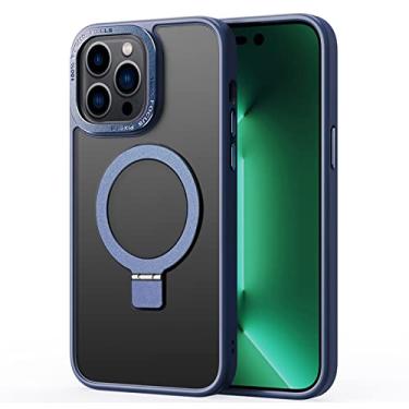 Imagem de LVCRFT Capa para iPhone 14/14 Plus/14 Pro/14 Pro Max, capa magnética de metal, capa com suporte invisível, moldura traseira protetora resistente a arranhões, carregador sem fio, azul 2,14 Plus 6,7 polegadas