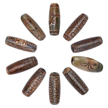 Imagem de PandaHall 10 estilos contas de pedra de ágata tibetana estilo tribal contas de olhos Dzi em forma de pedra de oliva com 2-21 olhos tingidos e aquecidos pedras preciosas para joias budismo, suprimentos de contas de oração, 28,5 x 10 mm
