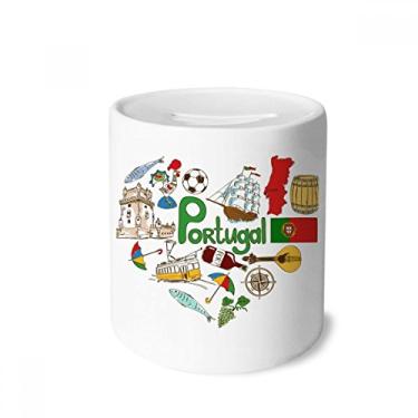 Imagem de DIYthinker Caixa de moedas de cerâmica com a bandeira nacional de Portugal Love Heart Landscap