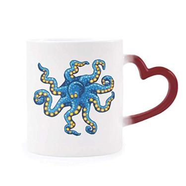 Imagem de Caneca de grés azul polvo vida marinha padrão desenho sensível ao calor muda de cor vermelha