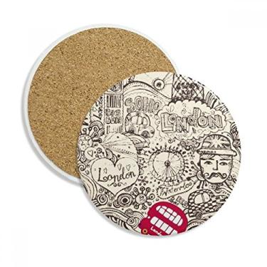 Imagem de British Bus London Eyes Caneca porta-copos Big Ben Reino Unido Proteção de mesa Pedra absorvente