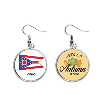 Imagem de Brinco de folha de outono com contorno da bandeira do estado americano de Ohio
