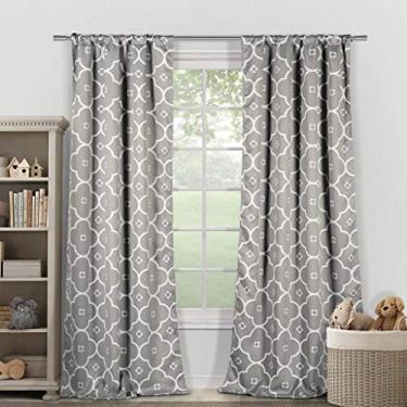 Imagem de Duck River Textile Gingalia Conjunto de 2 cortinas blackout geométricas pesadas, 99 x 84, branco/cinza