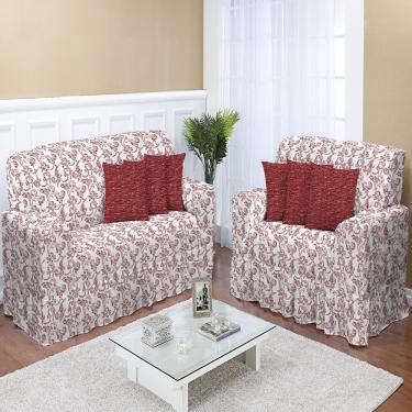 Imagem de Kit Capa de Sofá Estampado 2 e 3 lugares Decore Vermelha 2 peças Textil Lar