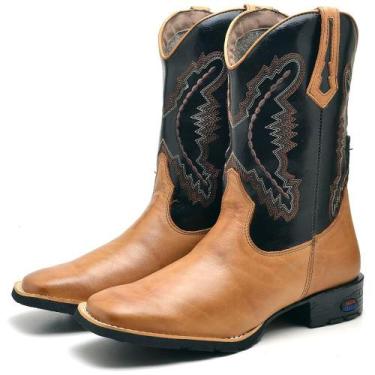 Imagem de Bota Texana Masculina Couro Bordada Cano Alto Country Leve - Fak Boots