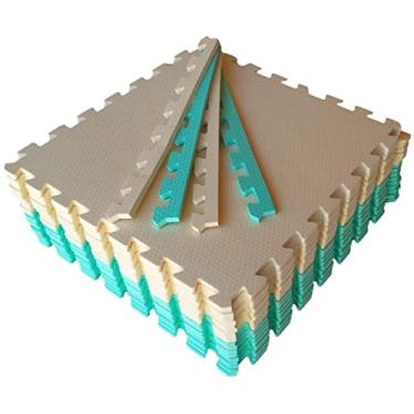 Imagem de Kit 12 Tatame Tapete EVA Verde Água e Creme 50x50x2cm 20mm